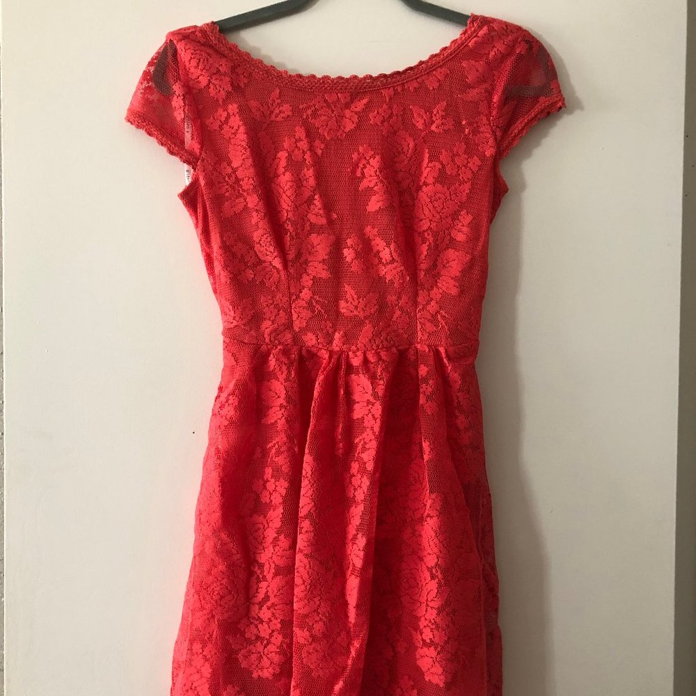 Coral flowal mini dress